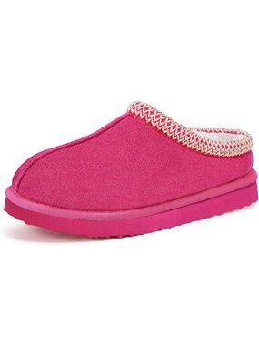 Women's Rose Red Closed Toe Non Slip Classic Fuzzy Mule Clogs Ankle Slipper